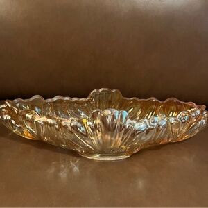 Vintage Jeanette Iridescent Peach Carnival Glass Banana Boat Bowl
